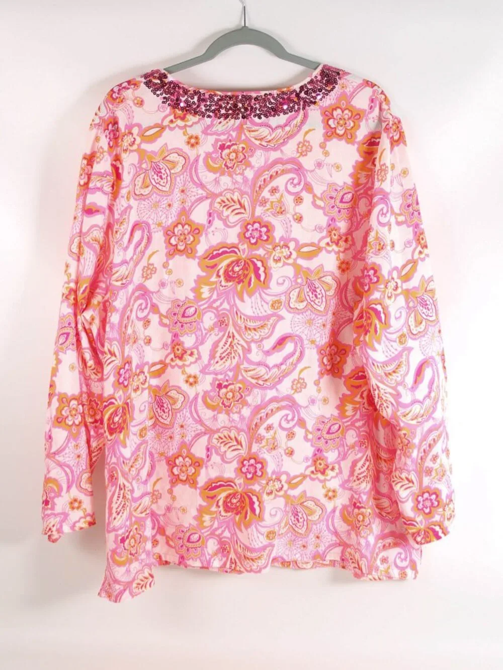 Saint Tropez West Women’s 2X Pink Paisley Linen Rayon Sequin Tunic Top Boho - Picture 4 of 8
